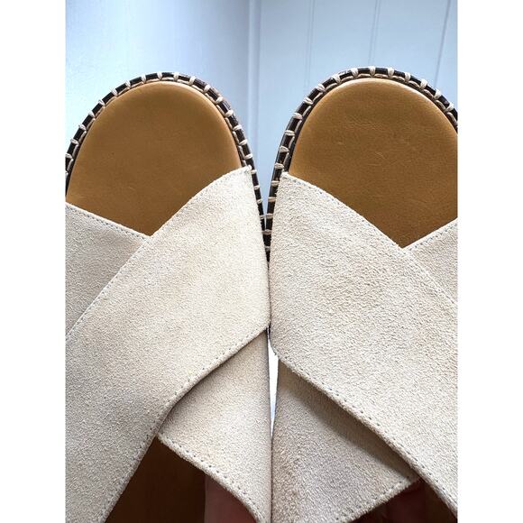 Chloe LAIA Biscotti Tan Suede Platform Slide Criss Cross Mule Sandal Heel 10 41 - Picture 3 of 7